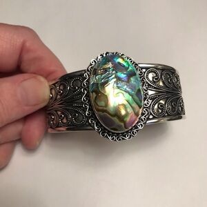 Abalone Stamped 925 Sterling Silver Cuff Bracelet